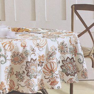 Envogue Tablecloth Pumpkin Jacobean 70 R Cotton Orange Brown Fall Thanksgiving
